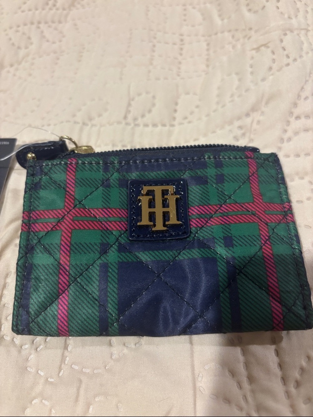 Tommy Hilfiger Quilted Plaid Card Case - Green, Navy, Pink